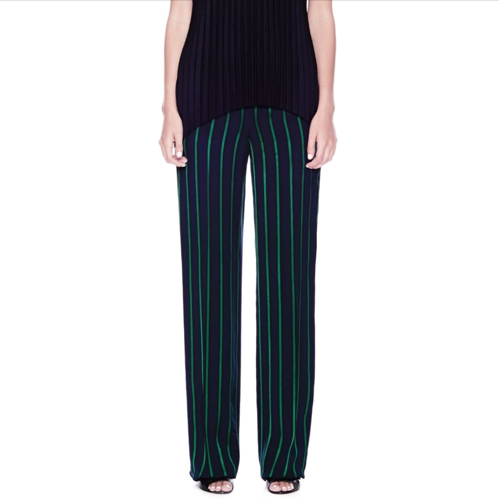 THEORY 'Pajeema' PJ Pants, Navy/Green Club Stripe, Sz. 6